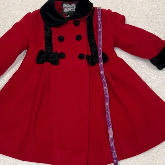 Rothschild Red wool Black velvet girls dress Coat 2t - Picture 3 of 8